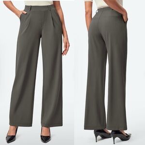 IUGA Wide Leg Pull On Stretchy Work Dark Grey Pants With Pockets XL